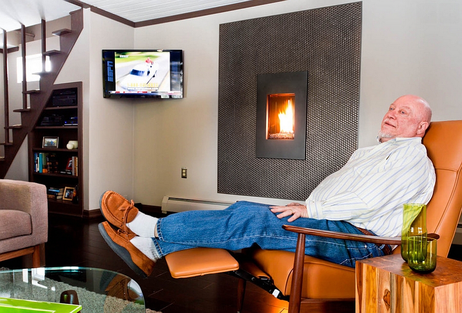 Fireplace surround crafted using penny tiles [Photography: Rikki Snyder]