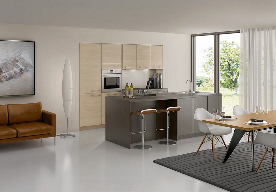 Gray kitchen island with LEM Piston stools