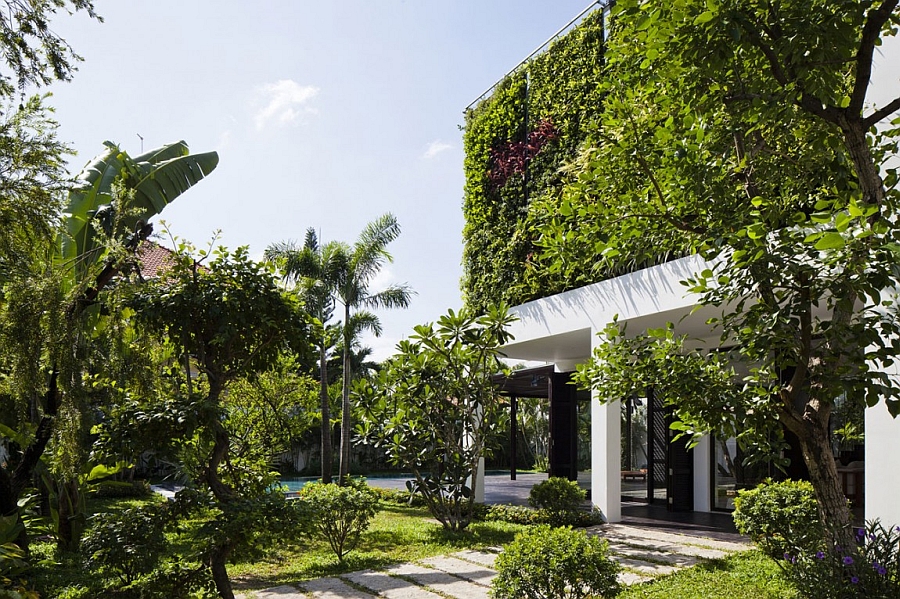 Green living wall exterior of the private villa in Ho Chi Minh