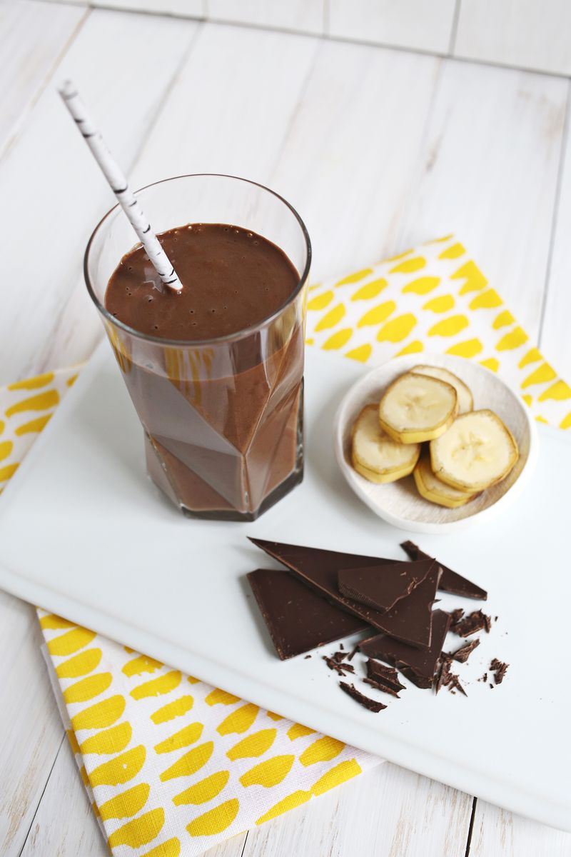 Healthy chocolate banana shake from A Beautiful Mess