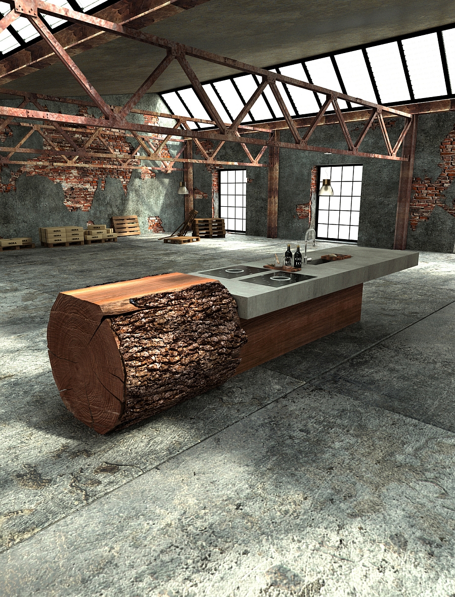 Ingenious oak and concrete kitchen island [Design: Willi Bruckbauer / Werkhaus]