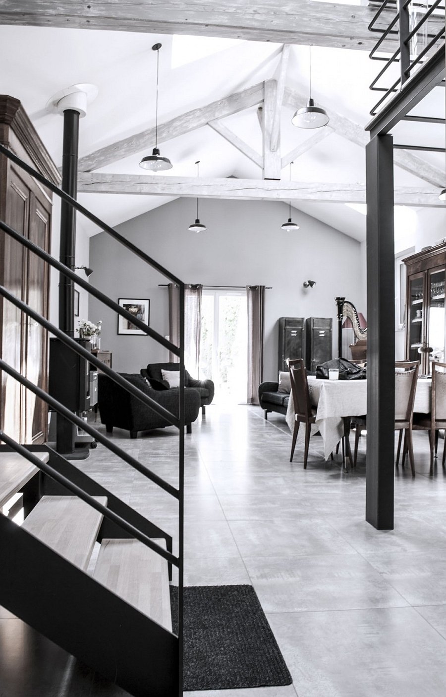 Interior of the French loft brings together old and the new