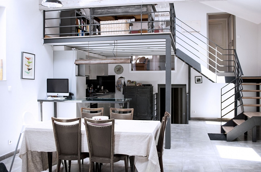 Kitchen and dining area of the renovated loft