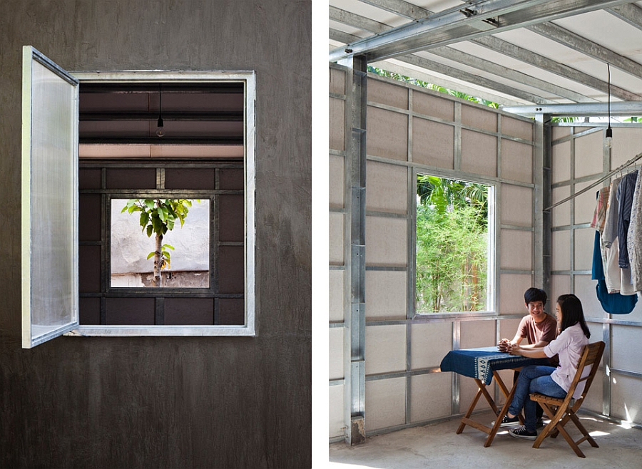 Large natural vents and windows help in passive cooling of the tiny prefab home