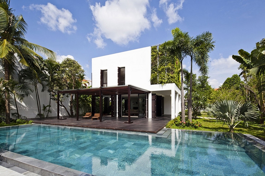 Luxurious pool area of the private villa in Ho Chi Minh