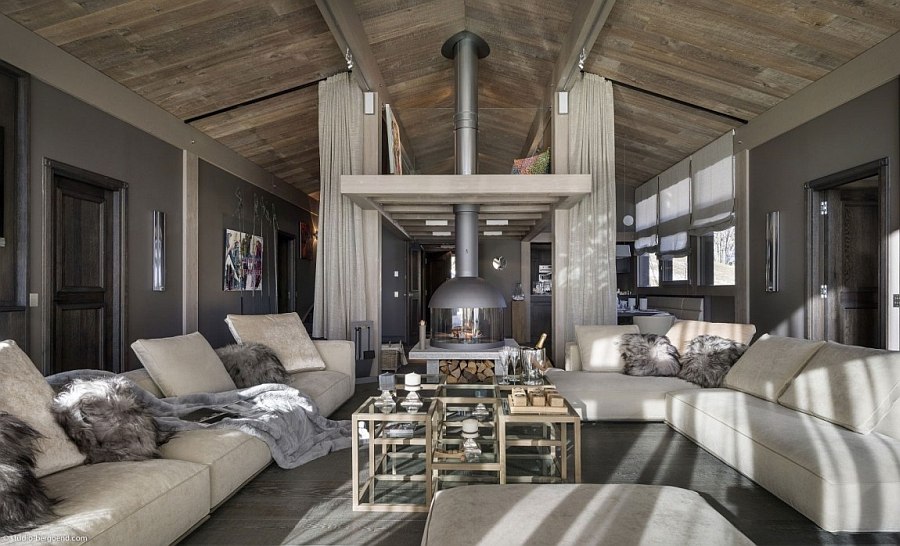 Luxury French Chalet with gray in the living space
