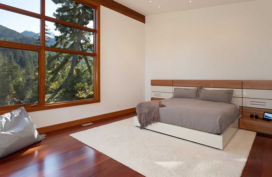 Minimalist bedroom design inside the modern chalet