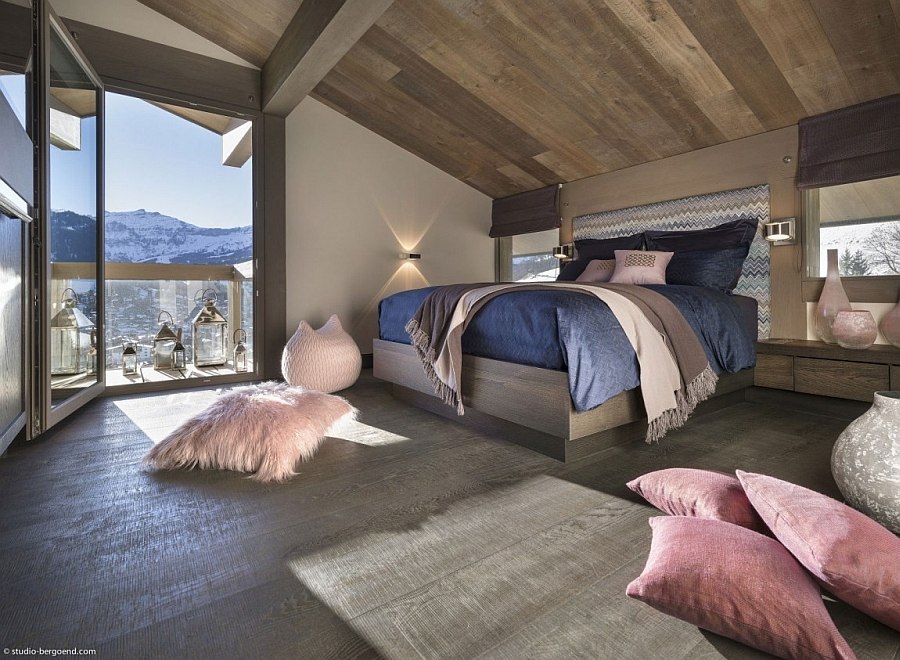 Modern decor and chevron pattern headboard for the chalet bedroom