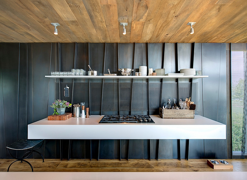 Modern rustic kitchen with a floating minimalist work zone [Design: Bates Masi Architects]