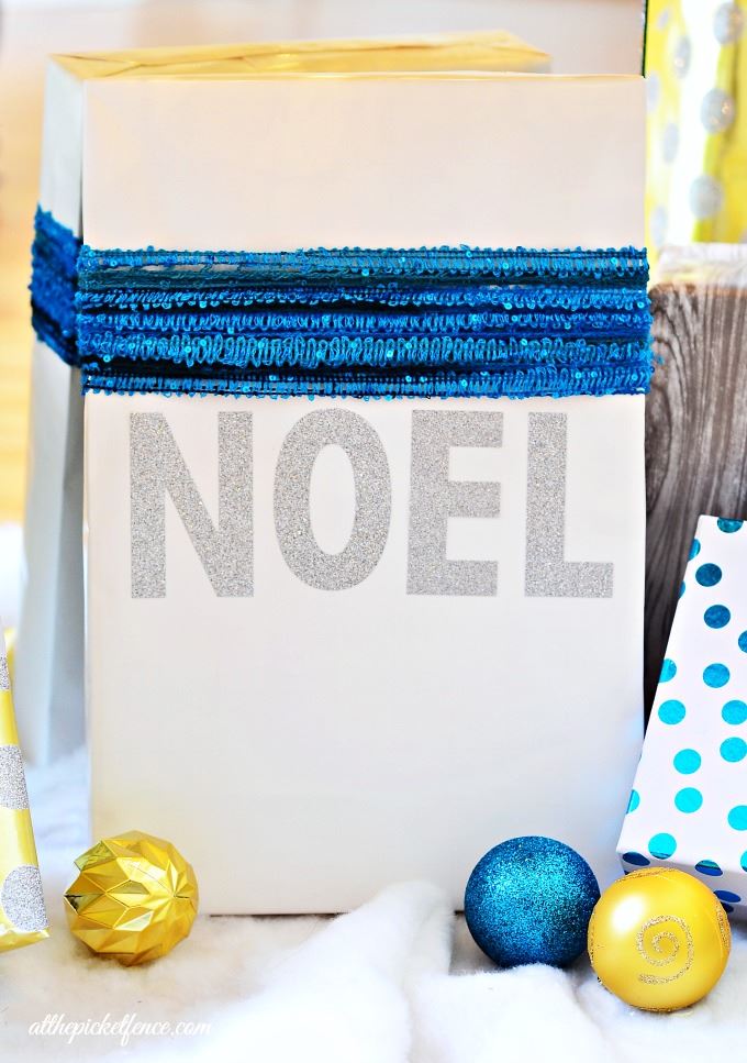 Modern sparkly gift wrap idea