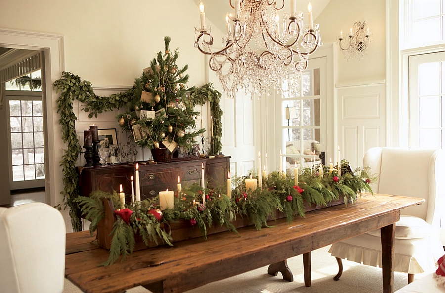 Natural Christmas dining table centerpiece steals the show! [Design: Laurel Ulland Architecture]