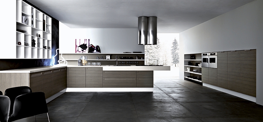 Open cabinets and shelves allow you to decorate the kitchen in style