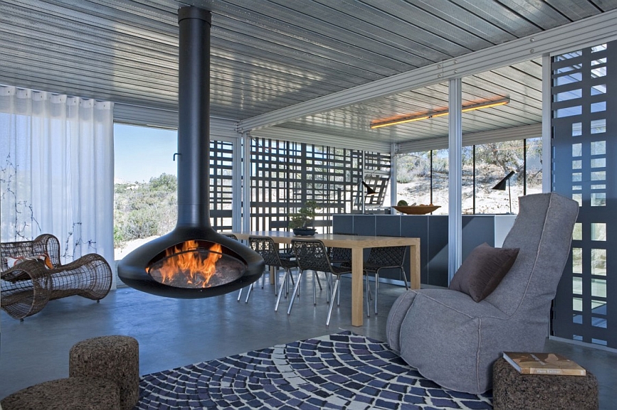 Open plan living area of the desert vacation house