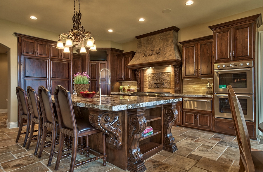 Ornate kitchen design with a Tuscan-inspired island [Design: Inspired Interiors]