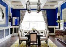 Patterned-rug-adds-yellow-to-the-dining-room-in-blue-217x155