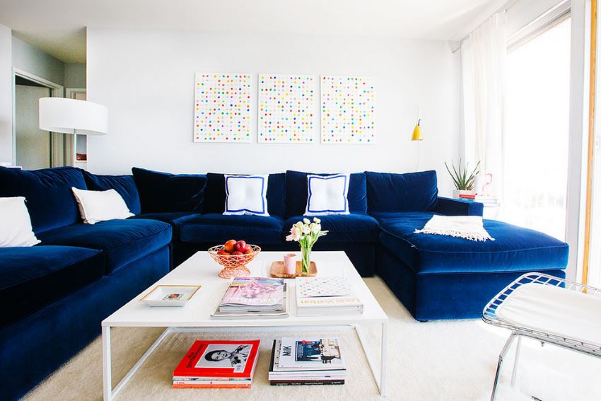 San Francisco apartment with a plush blue sectional