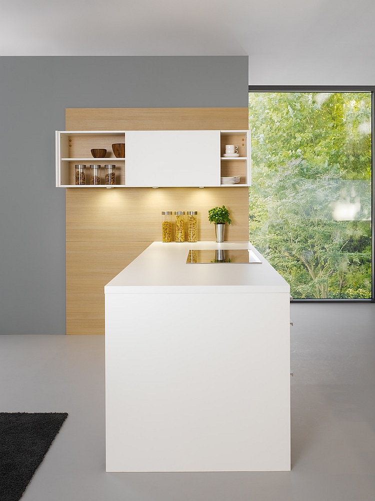 Sliding doors give the top cabinet a unique look