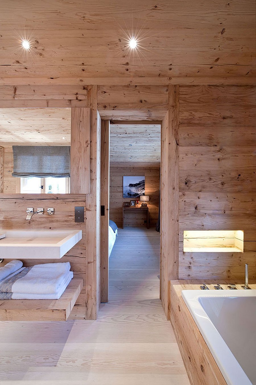 Spa-styled bathroom of the luxurious Swiss chalet