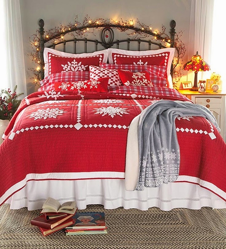 String lights add a touch of festive charm to the bedroom