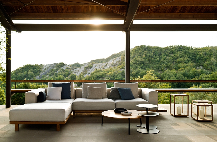 Stunning outdoor lounge witha  view of the distant hills