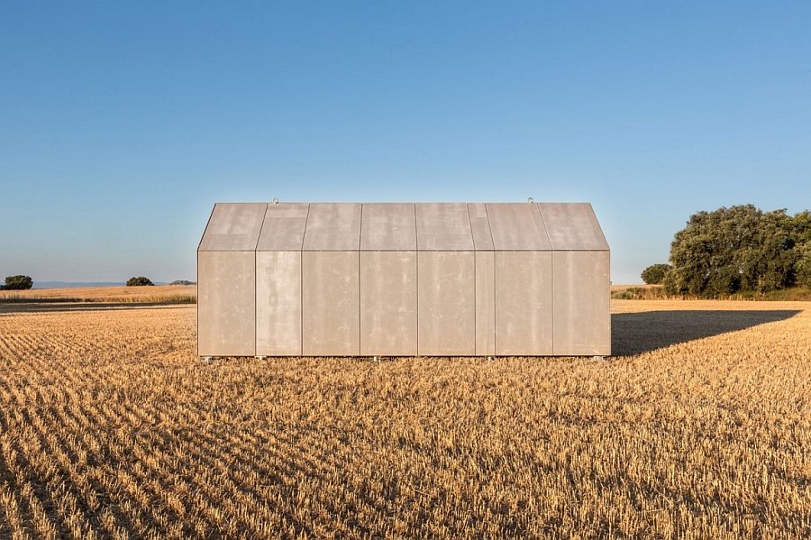 Stylish portable home with a unique grey cement-board exterior