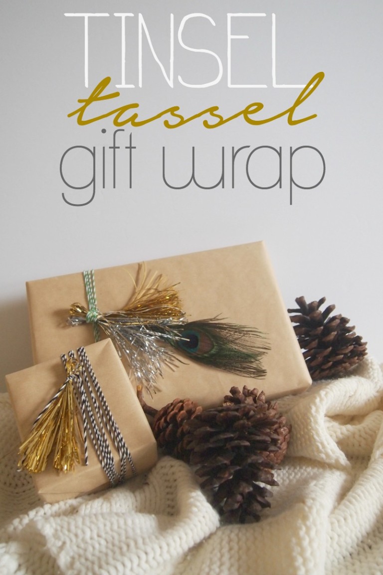 DIY Metallic Tinsel Tassel Gift Wrap Decoist