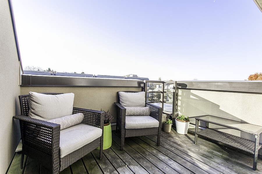 Tiny balcony of the small penthouse apartment in Vancouver