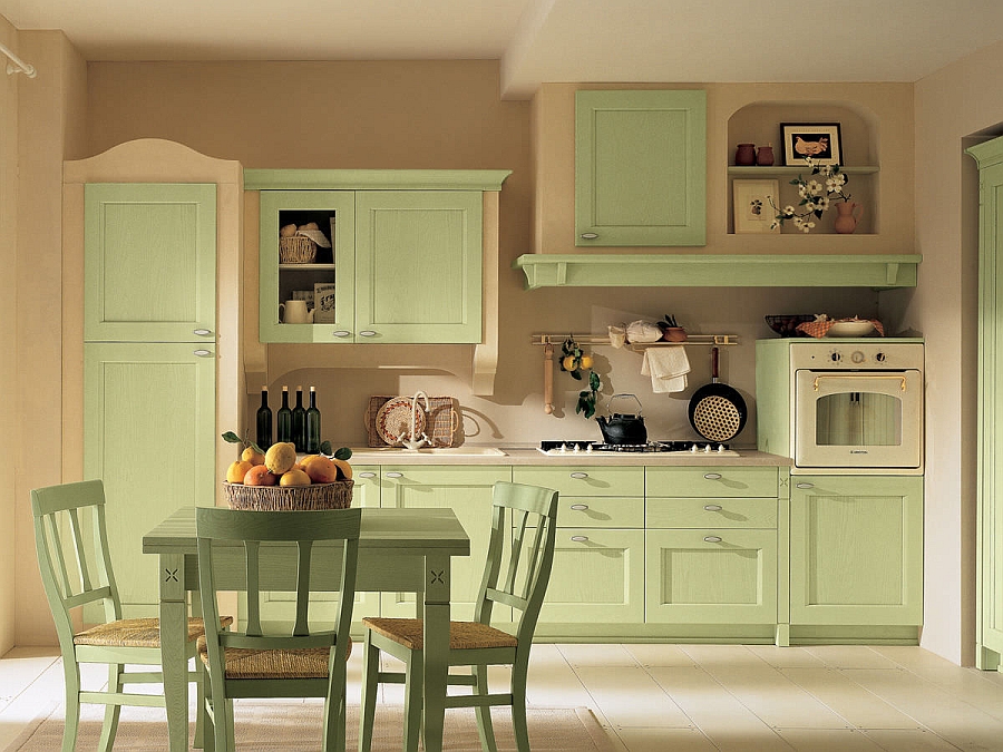 Traditional kitchen in yellow and lime green