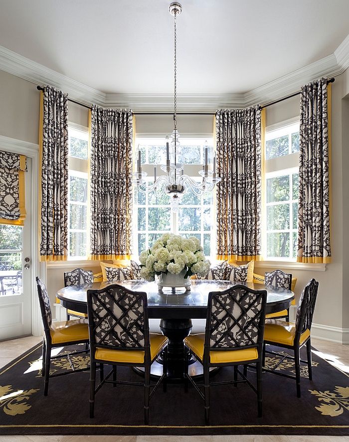 Transitional dining room in black and yellow