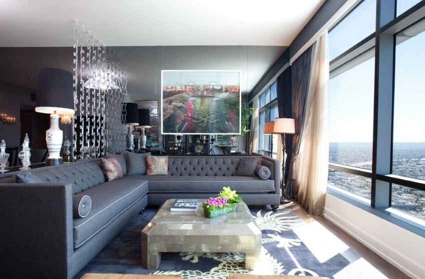 Tufted sectional sofa at the Ritz Carlton Residences