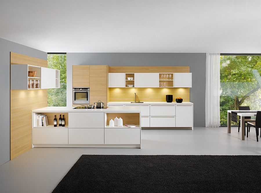 Underlit cabinets define the style of the minimal kitchen