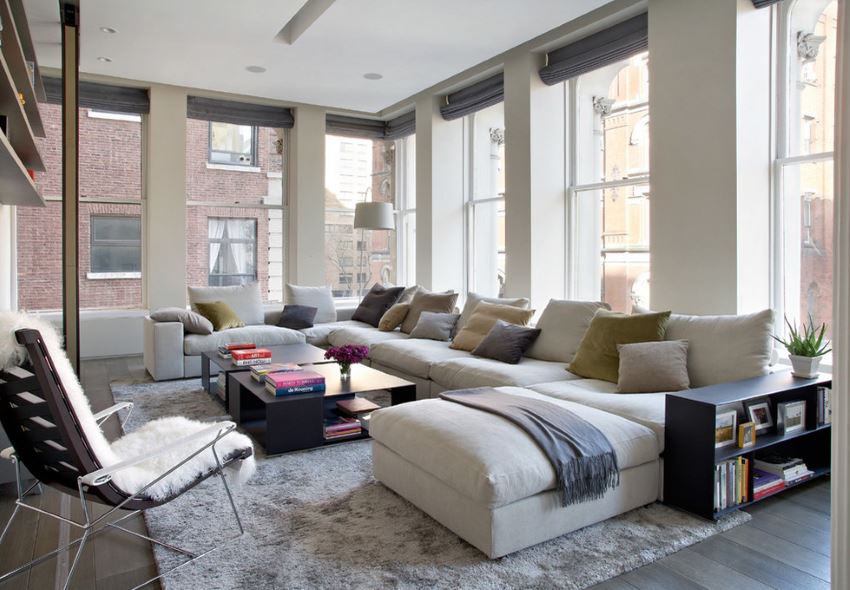 White sectional in a modern loft