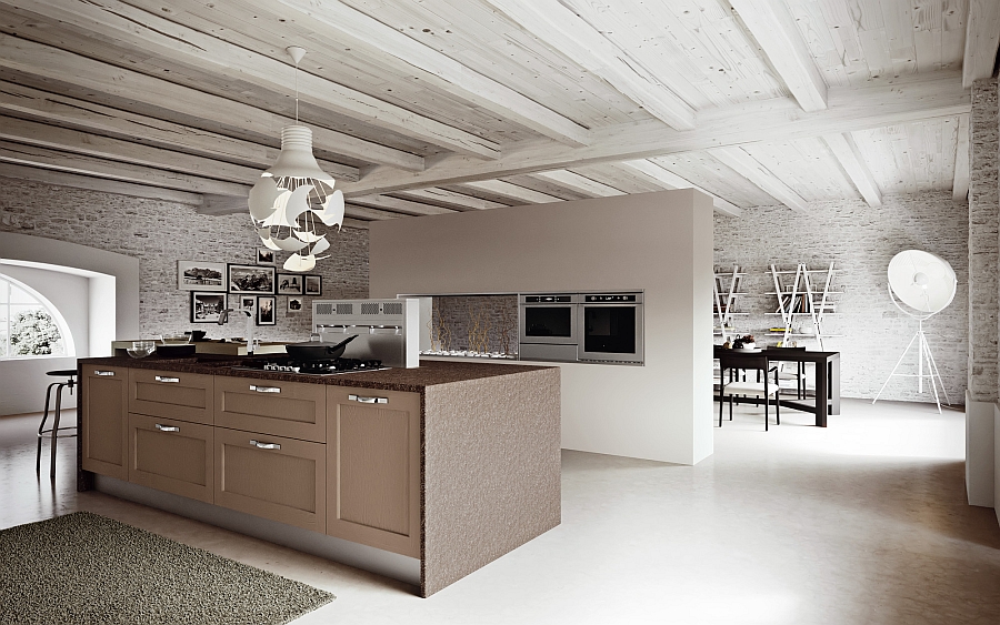 Wooden beams add to the appeal of the beautiful kitchen