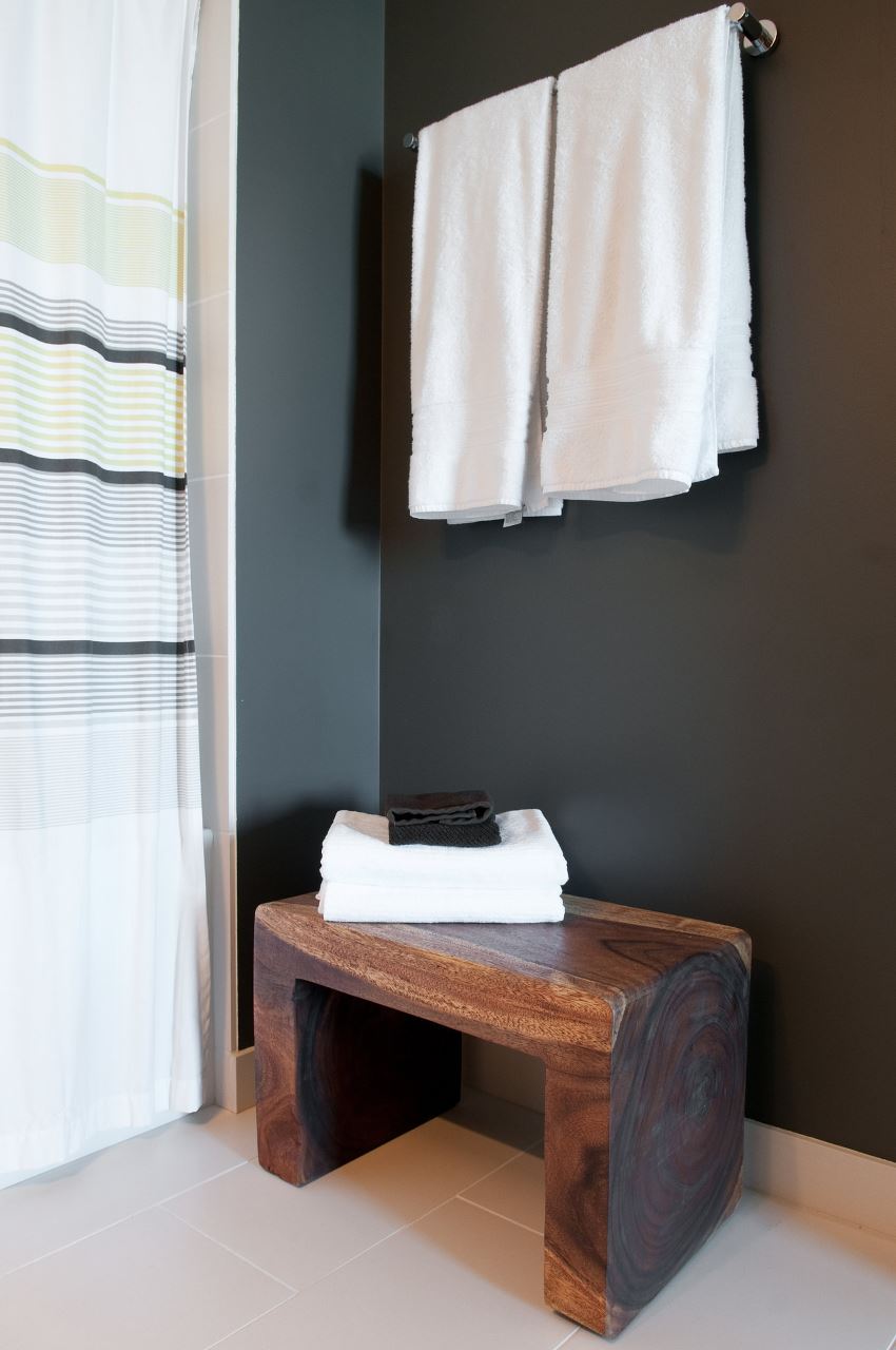 Wooden stool with cozy towels