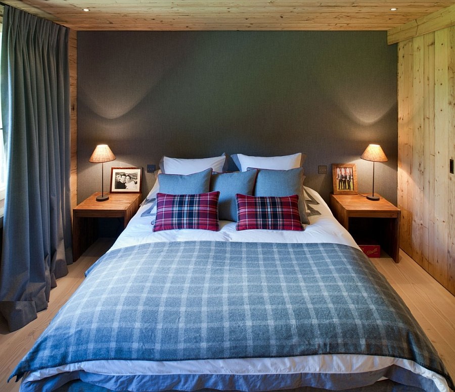 Wool and cashmere Italian and British fabrics shape the cozy bedroom