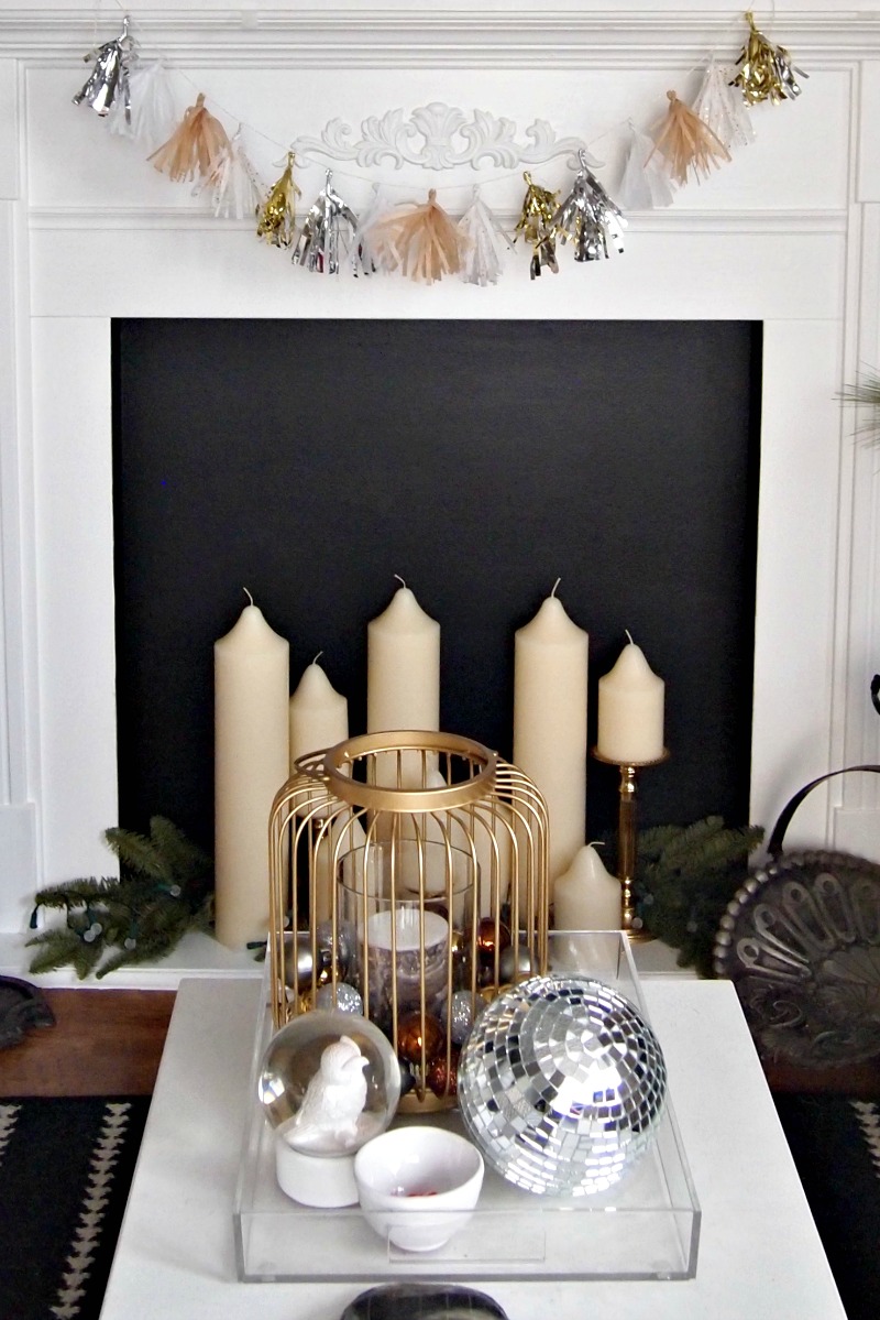 close up of garland on fireplace mantle
