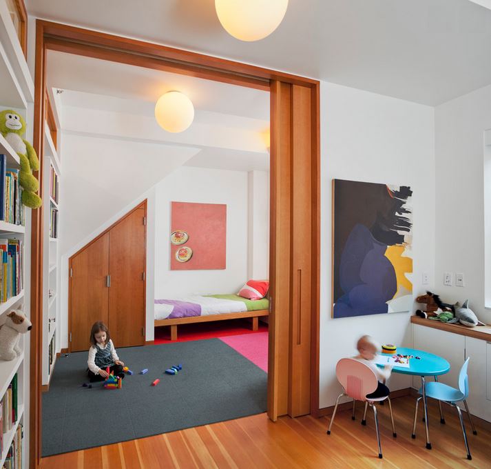 Abstract patterns in a modern children's bedroom and playroom