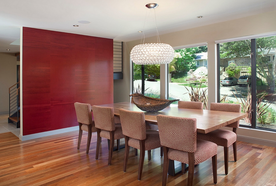 Accent wall adds subtle pattern to the dining room