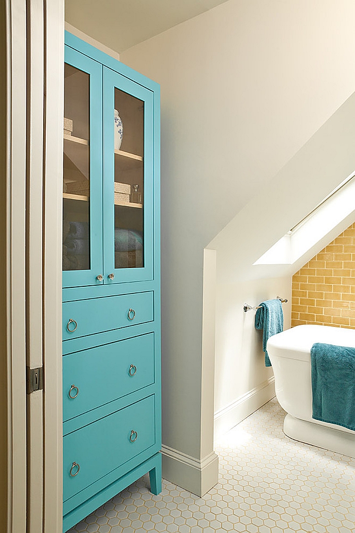 Beach style bathroom in yellow and turquoise [Design: Renewal Design-Build]