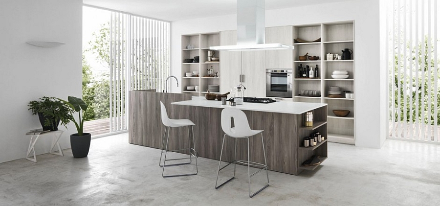 Beautiful kitchen island brings additional storage and display options