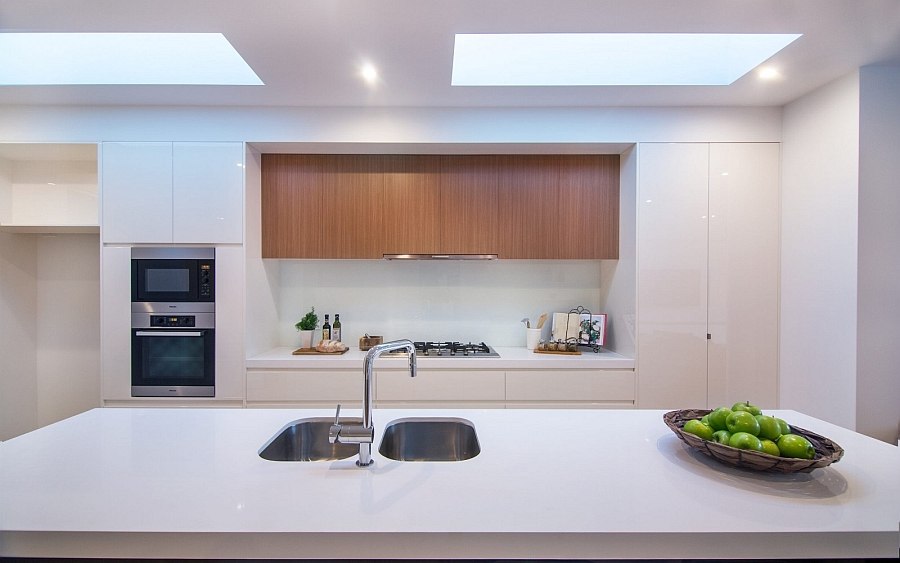 Beautiful modern kitchen in white with plenty of natural ventilation