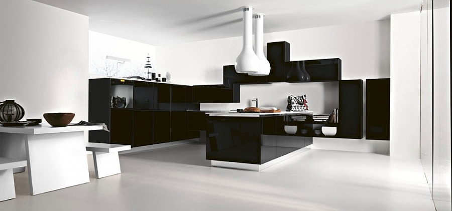 Brilliant contemporary take on the classic black and white kitchen