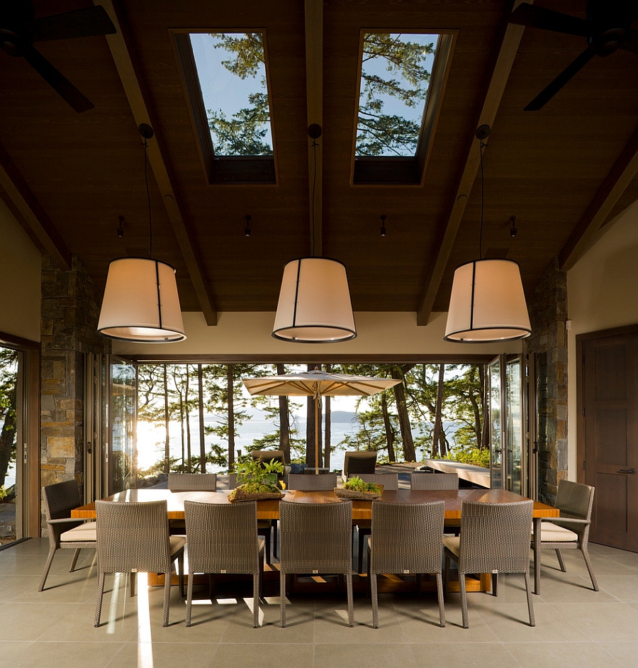 Captivating dining room with gorgeous views and twin skylights