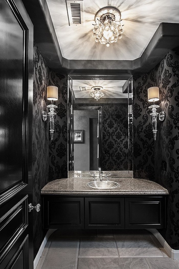 20 Exquisite Bathrooms That Unleash the Beauty of Black - Chic AnD Dramatic Contemporary PowDer Room In Black