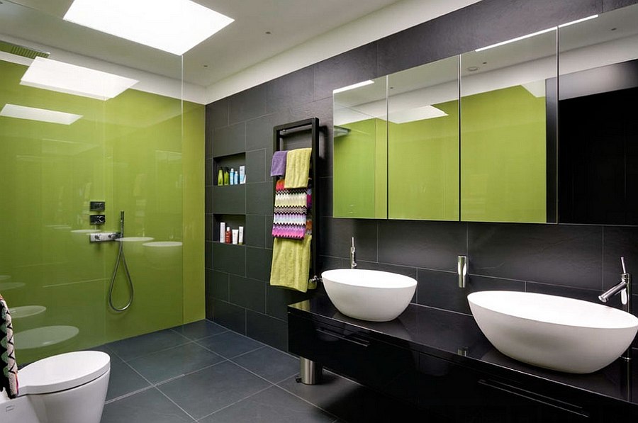 Classy contemporary bath in black and lime green