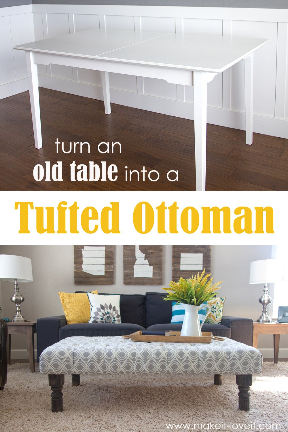 DIY Table into Tufted Ottoman