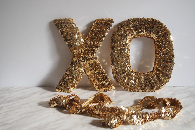 DIY XO sequinned letters finished look