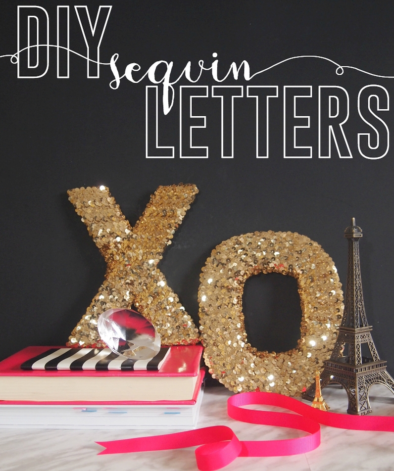 DIY sequin letters XO with golden charm