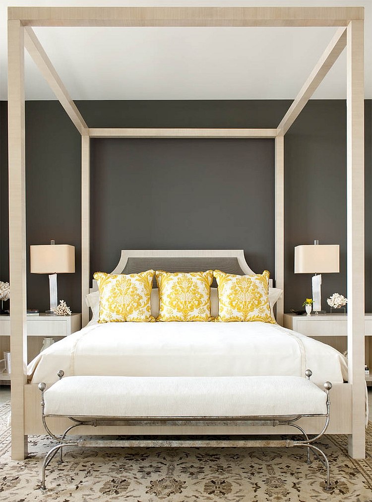 Dark gray accent wall in the contemporary bedroom [Design: CDA Interior Design]