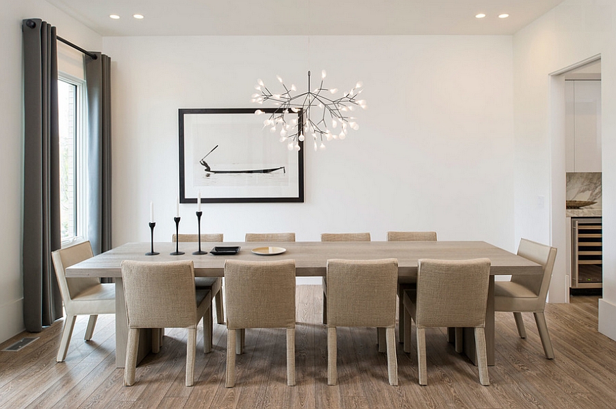 Elegant pendant adds beauty and contrast to the contemporary dining room